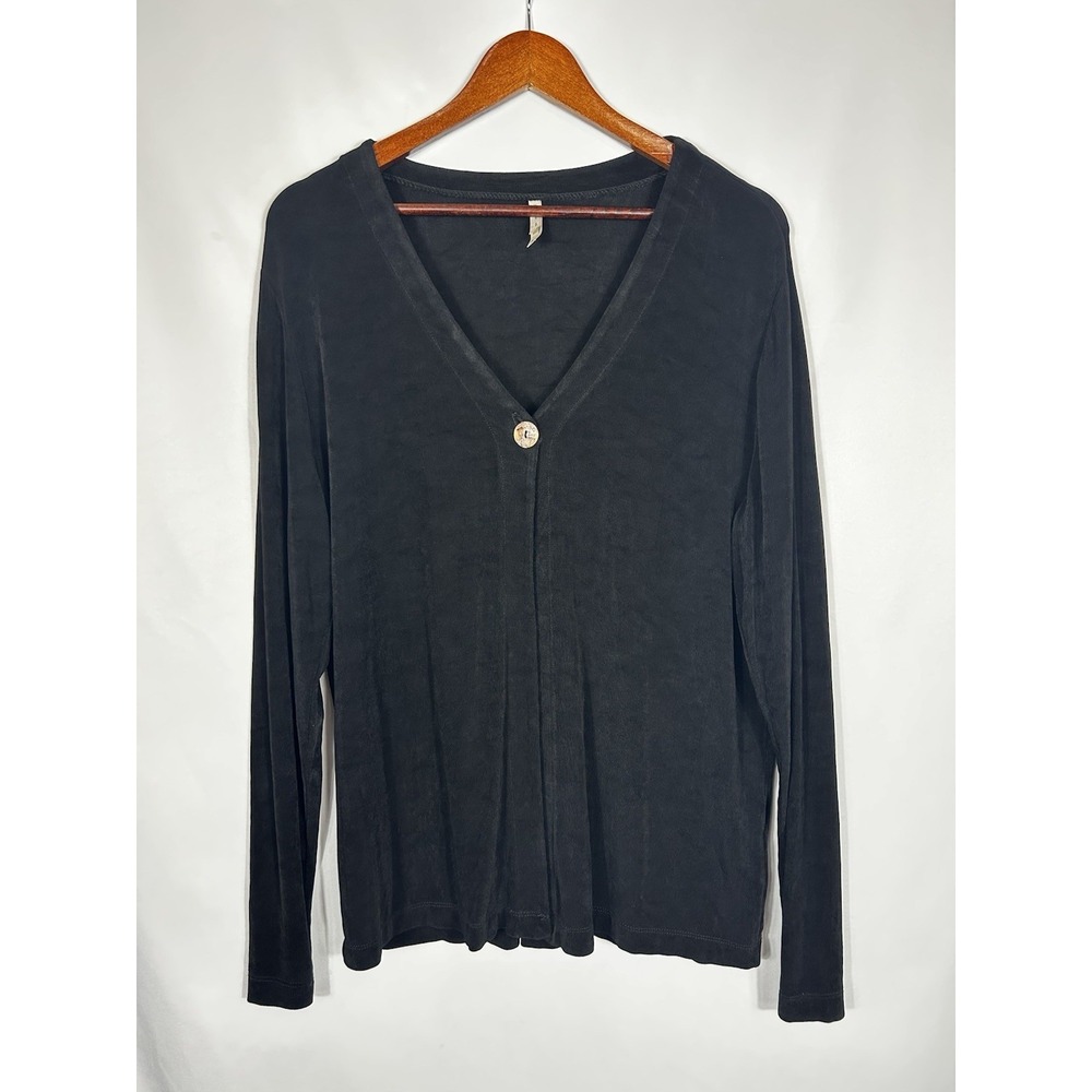 White Stag One Button Cardigan Size XL Black Acetate Stretch Slinky Liquid Knit